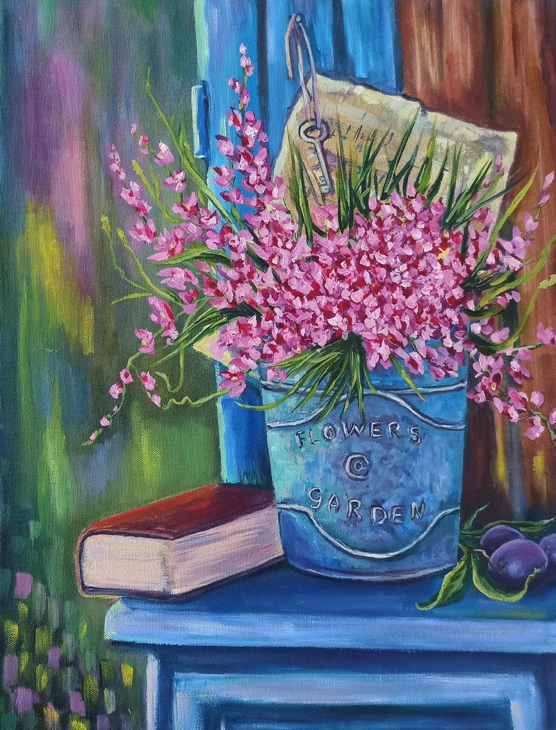 Flowers Garden Painting Oil on Canvas Original Art Floral Wall Art - 壁貼/牆壁裝飾 - 其他材質 