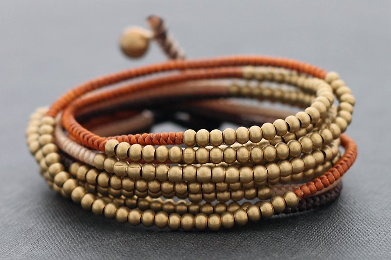 Woven Beaded Wrap Bracelets Earth Tone Multi Strand Necklaces Boho - สร้อยข้อมือ - ผ้าฝ้าย/ผ้าลินิน สีส้ม