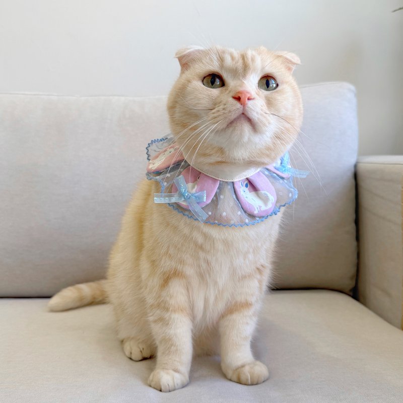 【恰氏手作】白兔芭蕾 小花瓣蕾絲寵物領巾 貓咪狗狗項圈領巾 - 貓狗頸圈/牽繩 - 棉．麻 