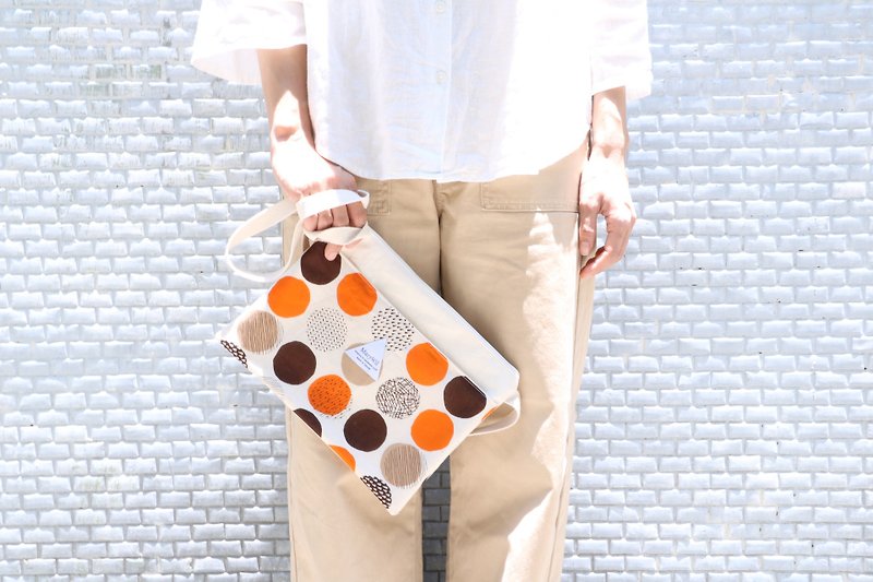 MaryWilポストカードバッグ-コーヒーオレンジの幾何学 - ショルダーバッグ - コットン・麻 多色