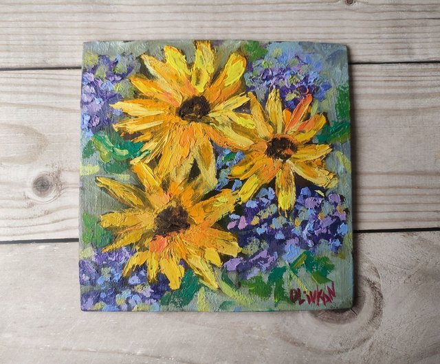 ひまわりの絵画 花柄 黄色 オリジナルアート ひまわり 花油絵