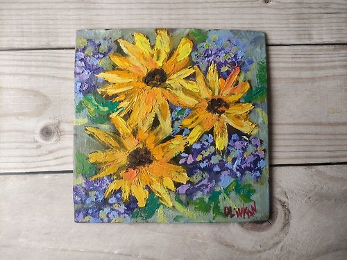 奥利弗卡纳特 Sunflower Painting Floral Yellow Original Art Sunflower Flower Oil Artwork