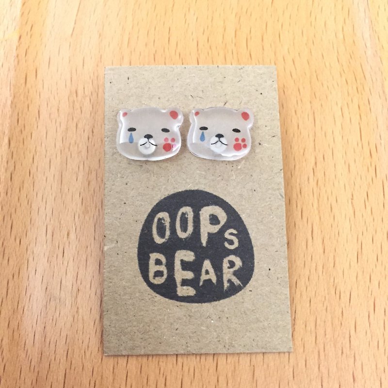 Oops bear - lose in love earring - Earrings & Clip-ons - Acrylic White