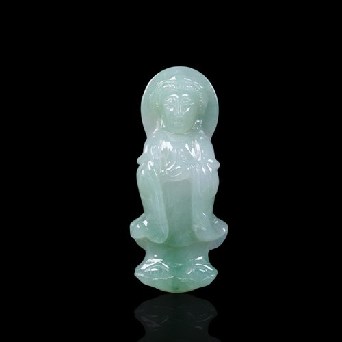 瓔珞翡翠 冰種飄綠翡翠觀音菩薩項鍊 | 天然緬甸玉翡翠A貨 | 送禮