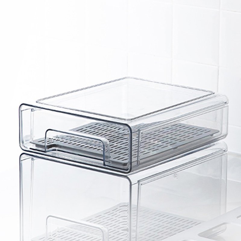 Japanese Frost Mountain drawer-type refrigerator storage box (with drain board) - small style - 3 pieces - กล่องเก็บของ - พลาสติก สีใส