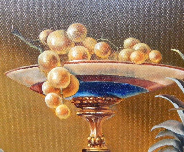 桃子葡萄原畫靜物 桃 ぶどう 果物 絵画 掛け絵 手作り絵画