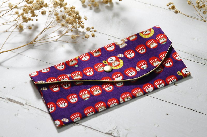 【Gi LAI】10*20Cm Lucky Red Envelope Bag Passbook Bag - Tanuki Tumbler たぬき - กระเป๋าสตางค์ - ผ้าฝ้าย/ผ้าลินิน สีม่วง