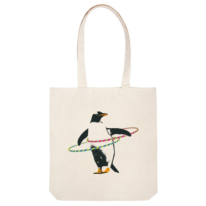 tote bag / Diet penguin - กระเป๋าถือ - ผ้าฝ้าย/ผ้าลินิน สีกากี