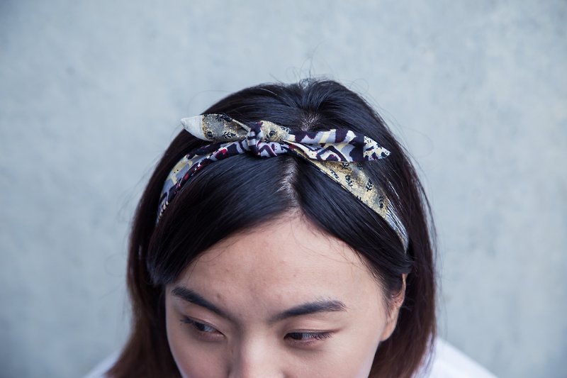 Fauvism / black and gray rice / non-wire multi-purpose hair tie scarf - Headbands - Cotton & Hemp 