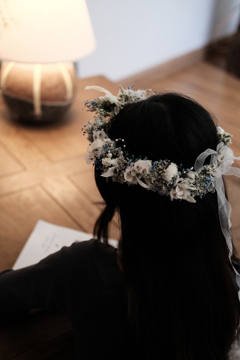 Dried Flower Wedding Crown / Flower Wreath - เครื่องประดับผม - พืช/ดอกไม้ สีน้ำเงิน