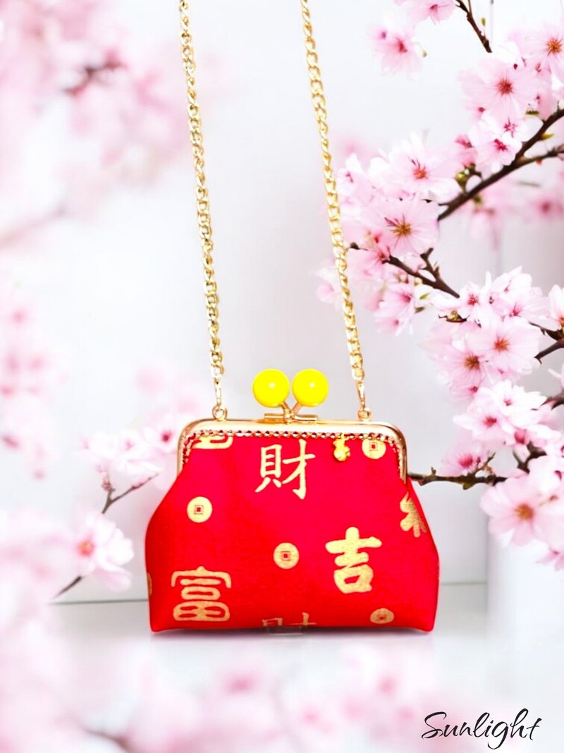 日光小巷手創 大喜氣系列-可愛富財吉福方型口金包 斜背包 招財 - 側背包/斜背包 - 棉．麻 