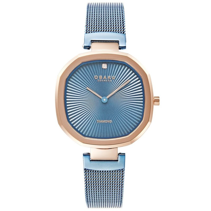 OBAKU 八角哲學淑女晶鑽腕錶-湖水藍X玫瑰金-V277LXMMA-32mm - 女錶 - 不鏽鋼 藍色
