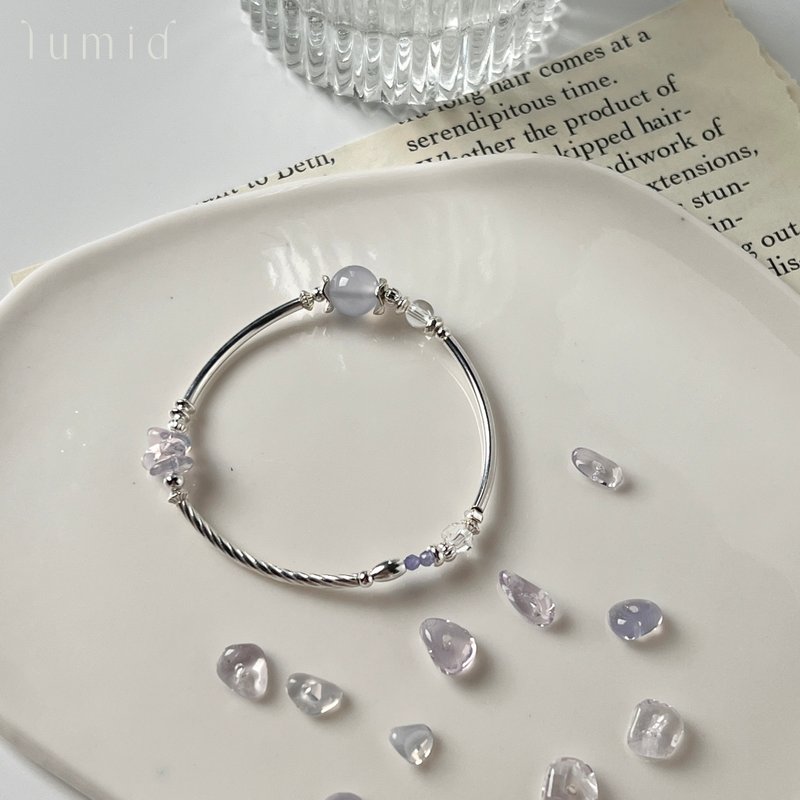 Blue Chalcedony Amethyst Tanzanite White Crystal/Natural Crystal Sterling Silver Bracelet Customized Gift - สร้อยข้อมือ - คริสตัล สีน้ำเงิน