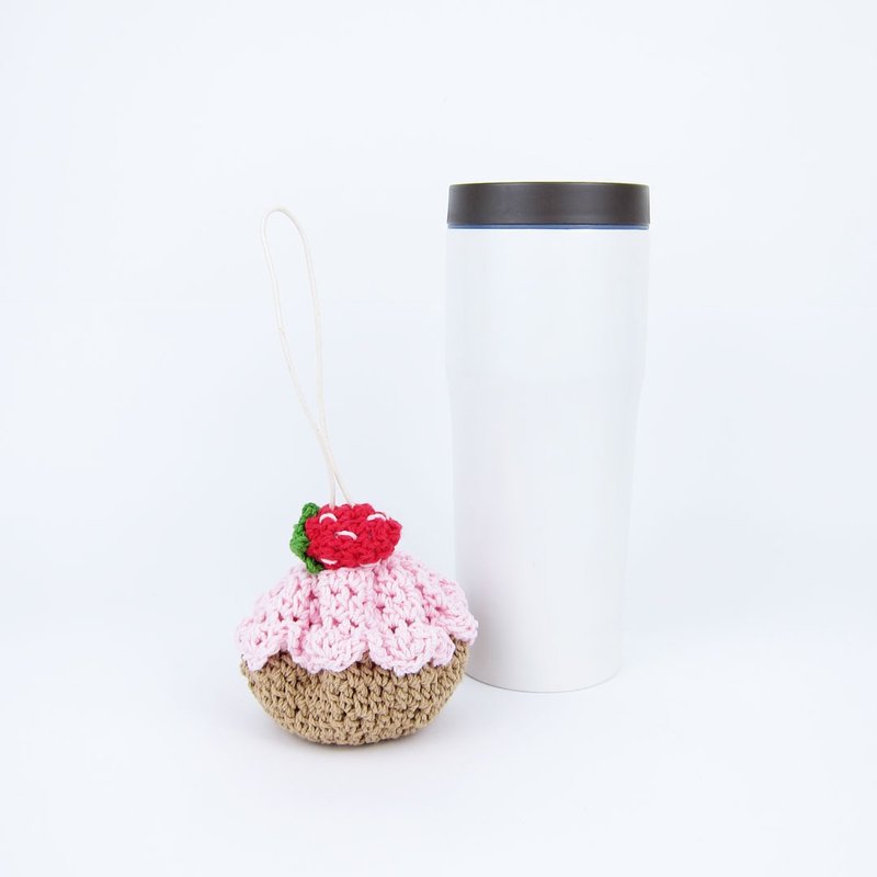 Strawberry Cake Storage Woven Bag Beverage Bag - ถุงใส่กระติกนำ้ - ผ้าฝ้าย/ผ้าลินิน สึชมพู