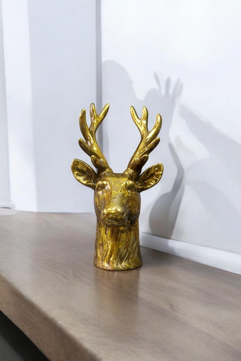 British Temerity Jones mottled gold antique deer head-shaped jewelry tray/ jewelry storage tray - Storage - Resin Yellow