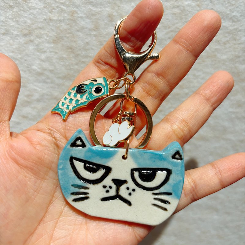 Cat pendant│Yoshino Eagle x keychain handmade cat ceramic gift - Keychains - Pottery 