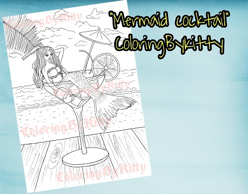 ColoringByKitty Coloring page Mermaid cocktail