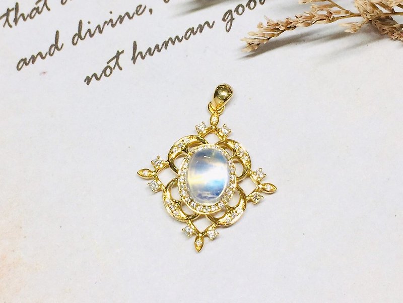 【Moriarty Jewelry】14K Moonstone Yellow K Gold Small Diamond Pendant - Other - Precious Metals 