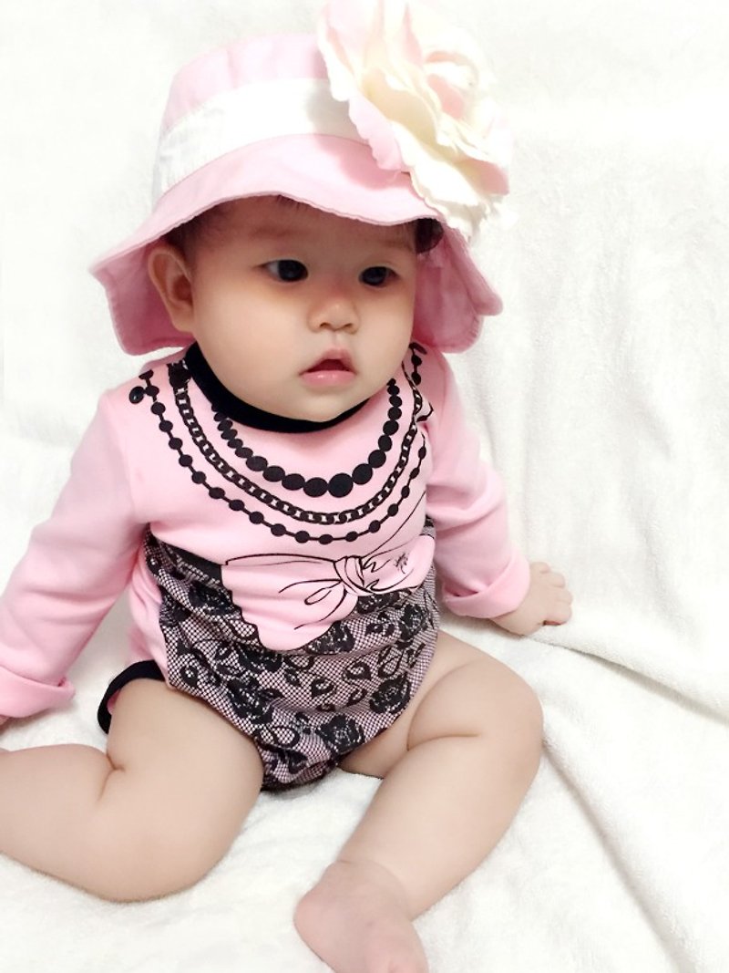 PUREST 時尚小貴婦 長袖 嬰兒 新生兒 包屁連身衣 - 嬰兒連身衣/包被/包巾 - 棉．麻 粉紅色