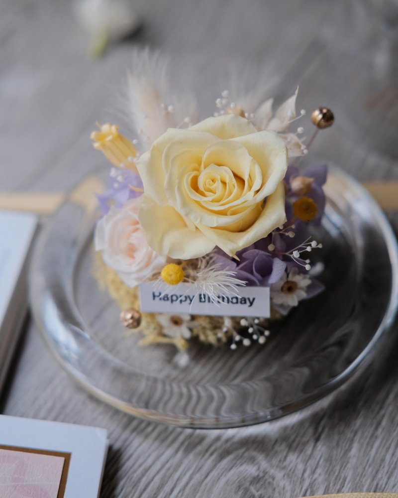 Preserved flower glass cup/warm and soft color/birthday gift/wedding favor/gift - Dried Flowers & Bouquets - Plants & Flowers 