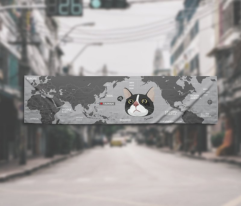 Make World map made cat towel (Benz cat) - ผ้าขนหนู - เส้นใยสังเคราะห์ 