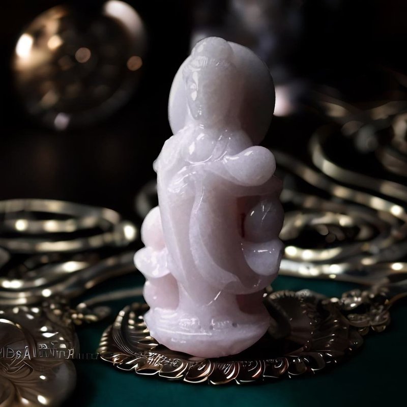 Pink and purple jade three-dimensional carved Guanyin Bodhisattva | Natural Burmese jade jade A goods | Gifts - Charms - Jade Pink