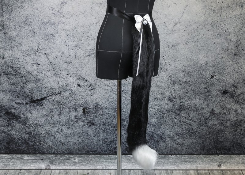 燕尾服小貓尾巴人造毛皮尾巴 - 髮夾/髮圈 - 其他人造纖維 黑色