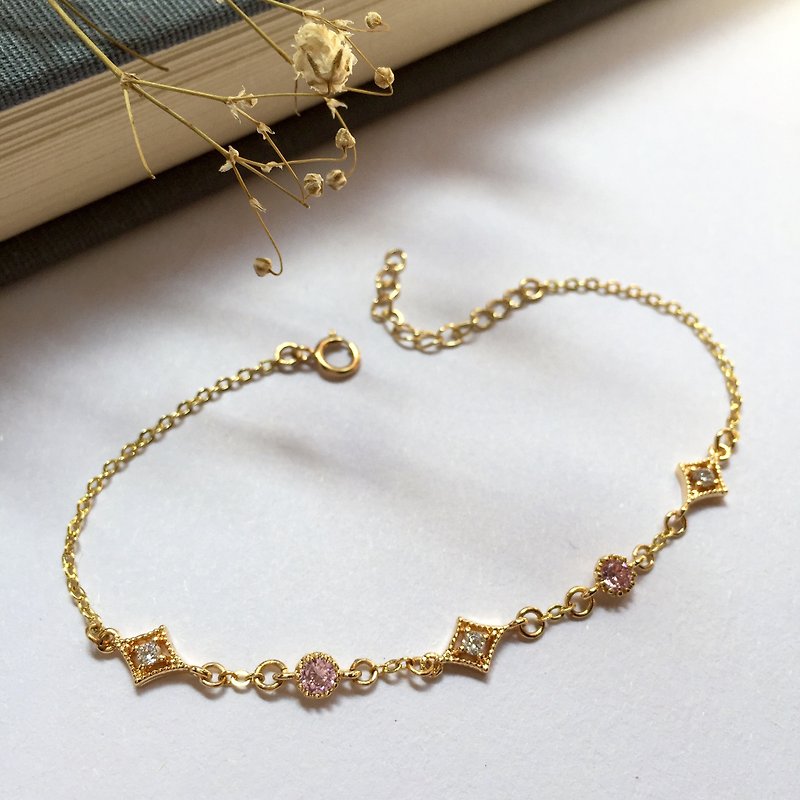 14K gold powder diamond star Stone bracelet bracelet bracelet necklace clavicle chain 14KGF - Bracelets - Precious Metals Pink
