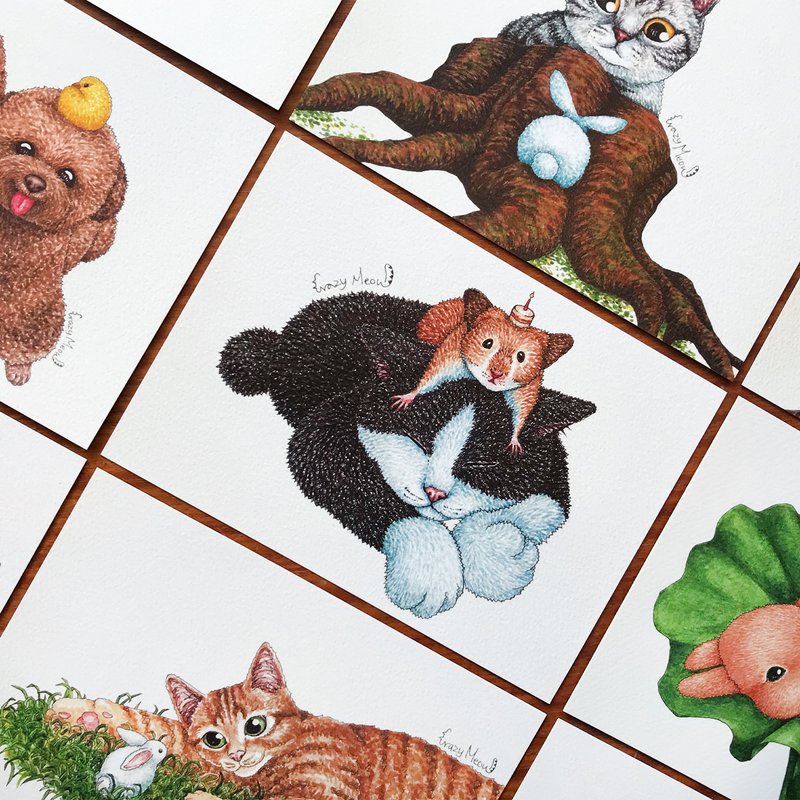 【貓瘋子】毛小孩認識新朋友 / 明信片組 - 卡片/明信片 - 紙 多色