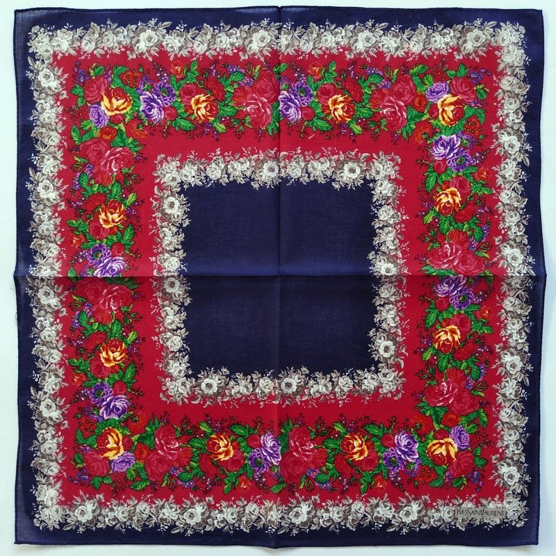 YvesSaintLaurent Vintage Handkerchief Floral 19 x 18 inches - 手帕 - 棉．麻 紅色