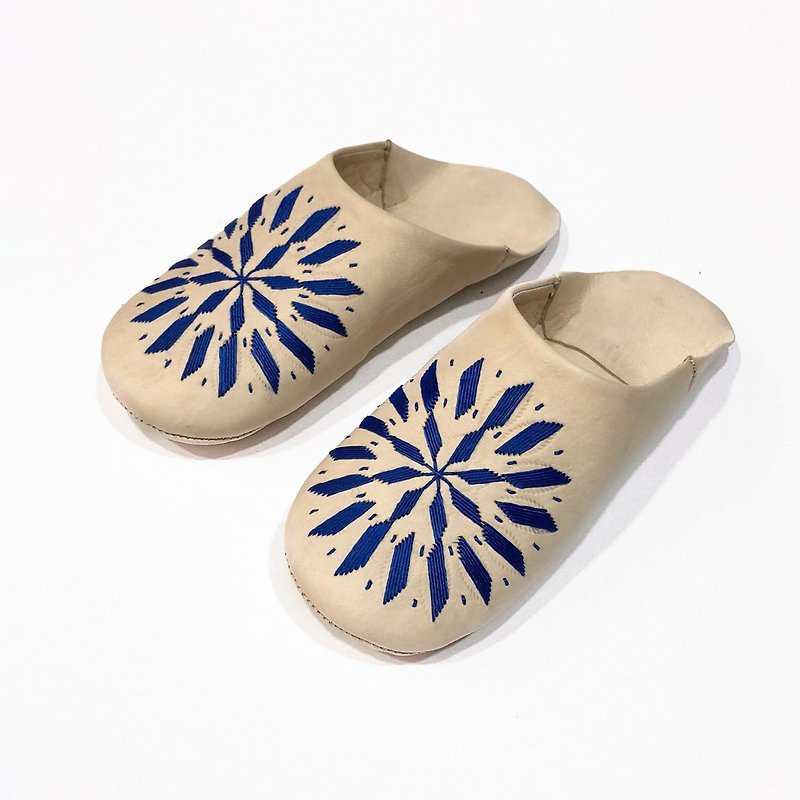 【Babouche】Apricot - Round / Morocco - Indoor Slippers - Genuine Leather Khaki