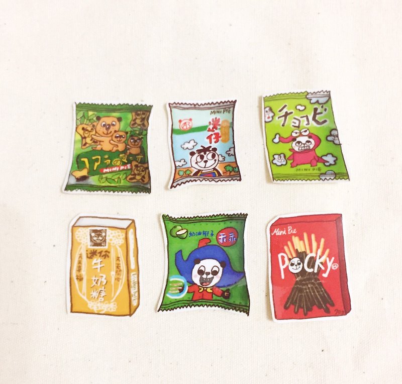 QQ貓熊零食系列貼紙(小款)(一包6張) ((滿600隨機送神秘小禮物)) - 貼紙 - 紙 多色