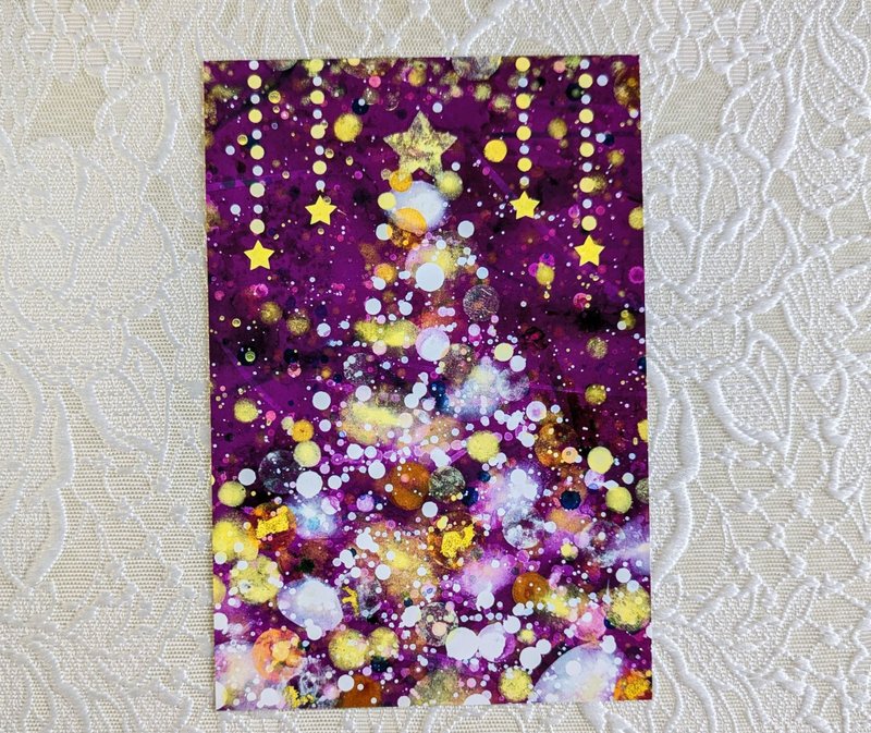 Christmas postcard purple tree set of 5 - การ์ด/โปสการ์ด - กระดาษ สีม่วง