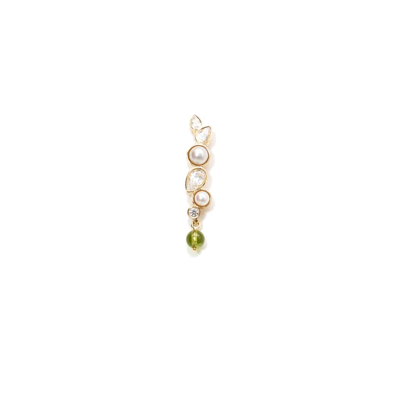 Feuille Peridot Pearl Earring - 耳環/耳夾/耳骨夾 - 珍珠 金色