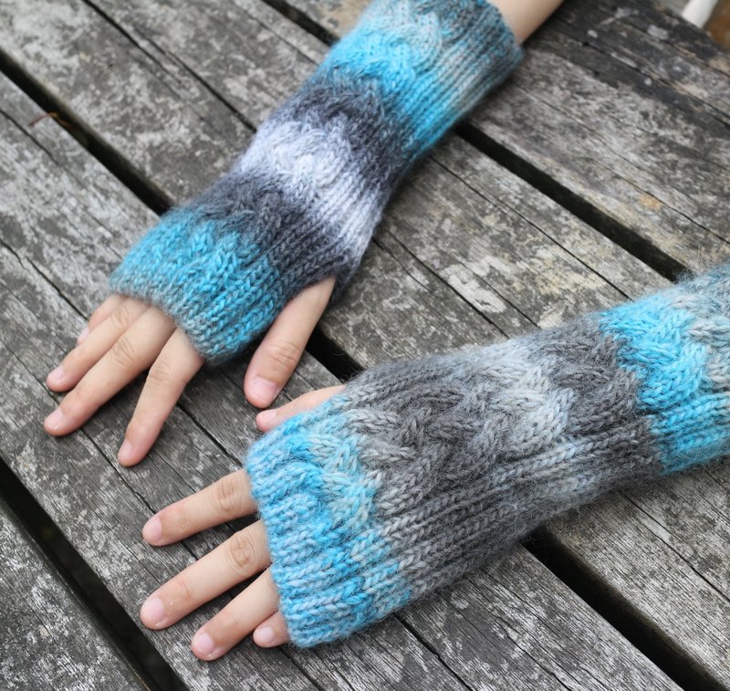 ChiChi Handmade-Spring Breeze and Rainy Season-Wool Hand Knitted Gloves - Gloves & Mittens - Wool Blue