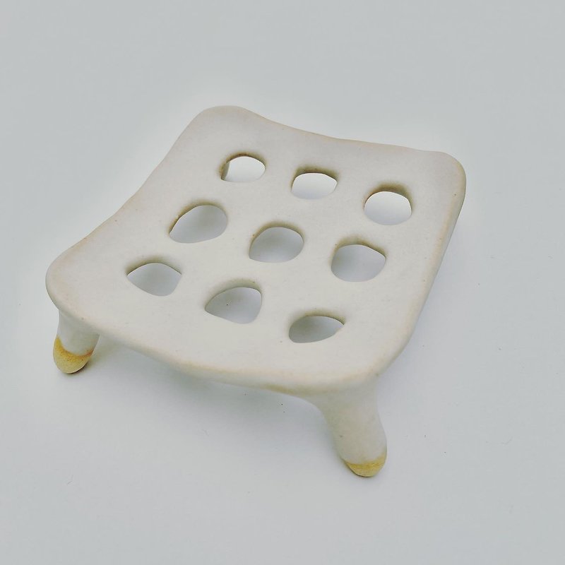 Handmade Soap Tray-Square/Mist White - เซรามิก - ดินเผา 