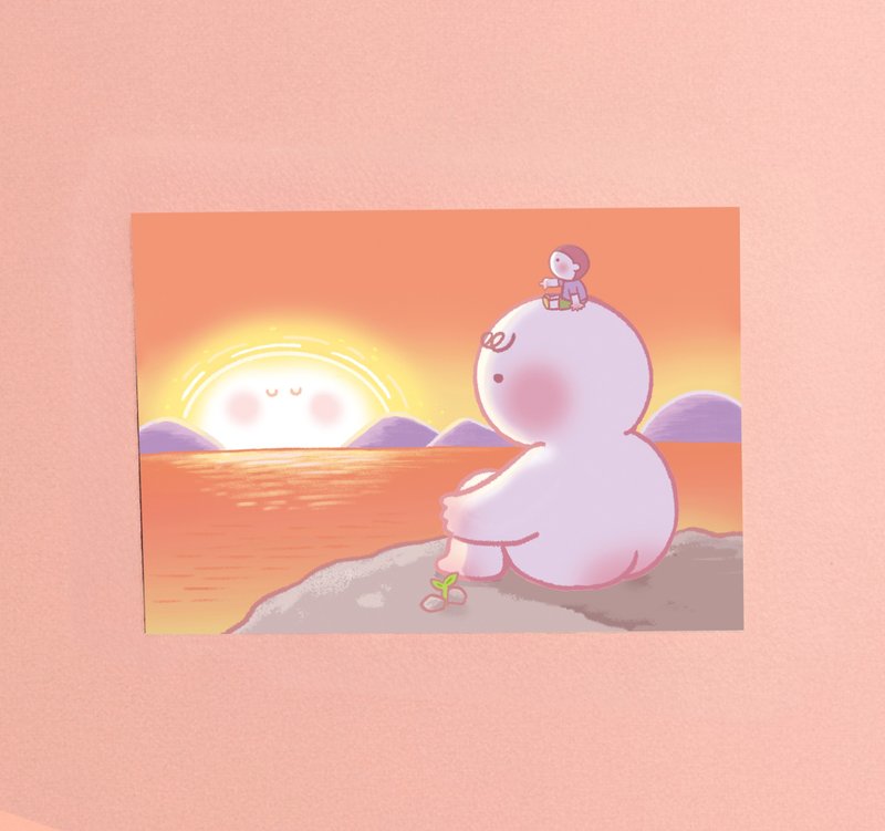 Kyraillust 插畫明信片 Postcard - 看日落 - 卡片/明信片 - 紙 橘色
