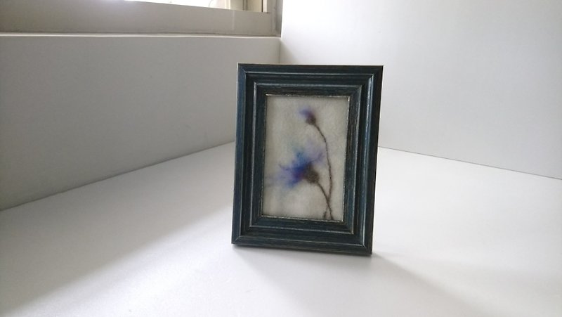 コーンフラワーウールフェルトの花と草シリーズ癒しの額縁家具 - 置物 - ウール ブルー