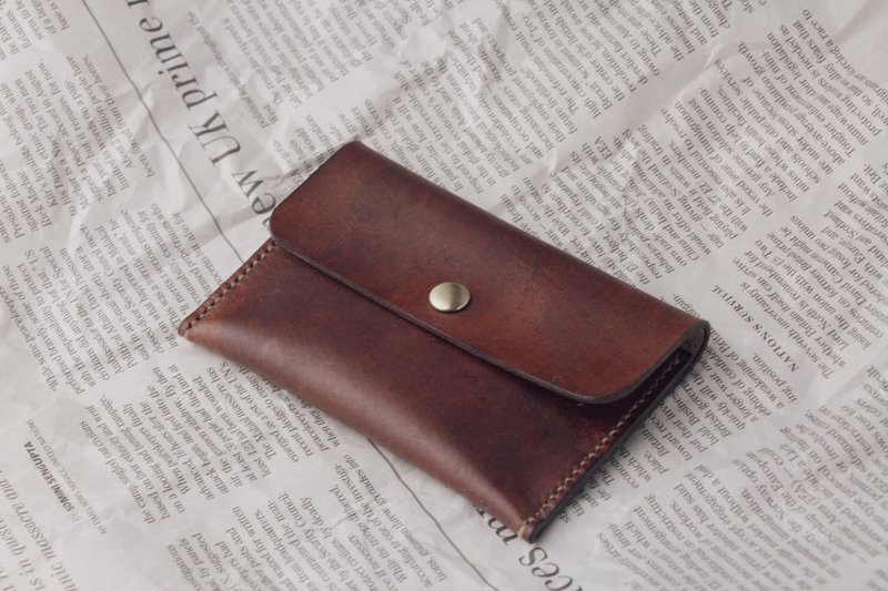 Classic business card holder retro dark brown - Card Holders & Cases - Genuine Leather Brown