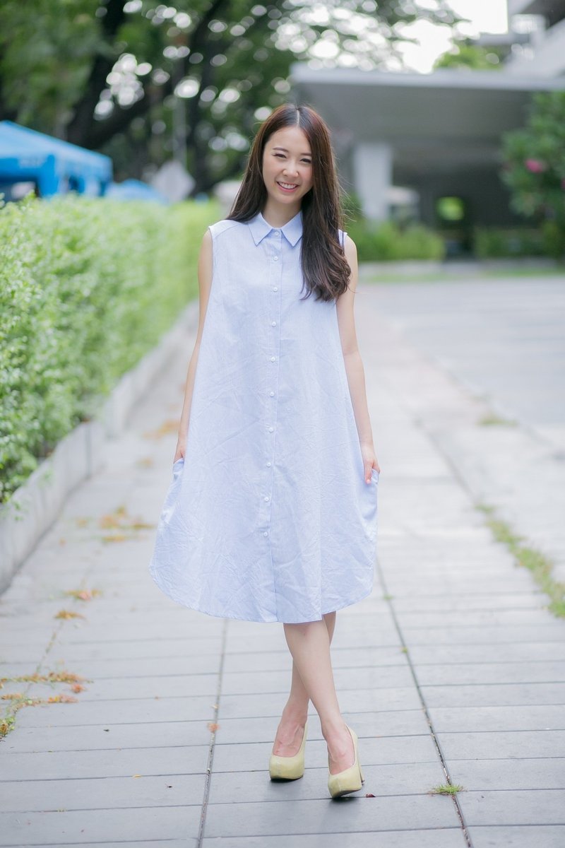 Boyfriend shirt dress - 洋裝/連身裙 - 棉．麻 藍色