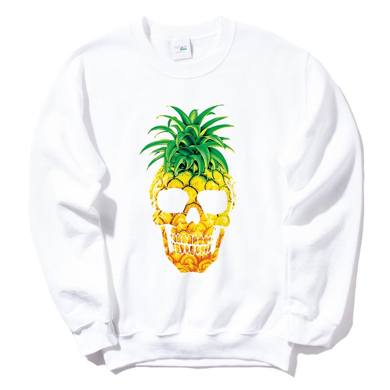 PINEAPPLE SKULL University T Bristles White Pineapple Skull Fruit Food Illustration Design Homemade Brand Triangle - เสื้อยืดผู้ชาย - ผ้าฝ้าย/ผ้าลินิน ขาว