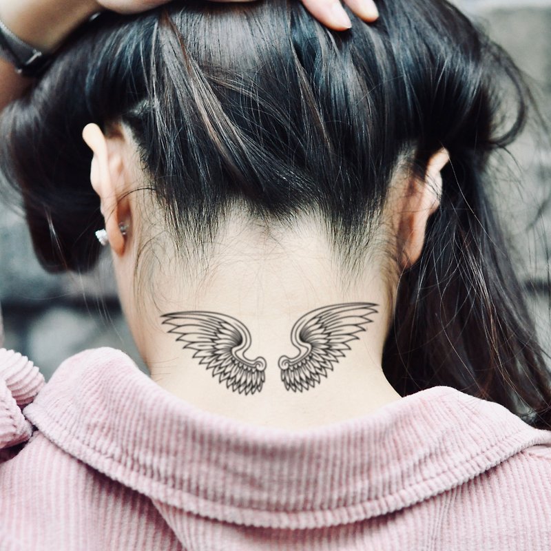 Alas Angel Wings Temporary Tattoo Sticker (Set of 2) - OhMyTat - สติ๊กเกอร์แทททู - กระดาษ สีดำ