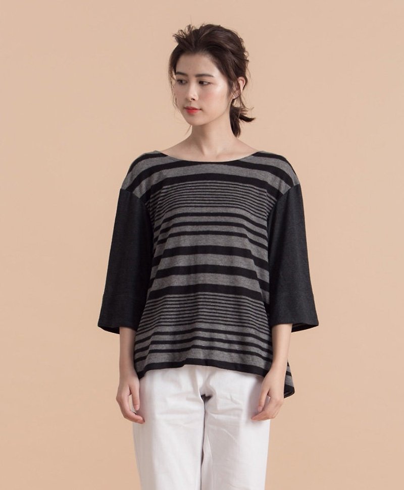 Night fly stripes twist knit tops - Women's Tops - Cotton & Hemp Gray