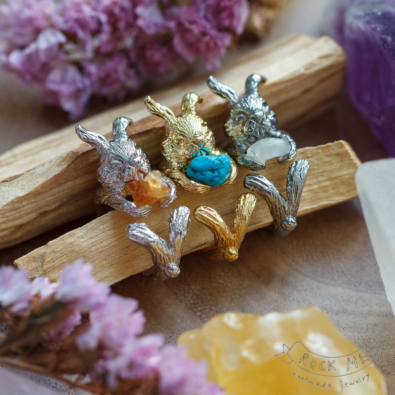 Wild rabbit ring - 戒指 - 半寶石 銀色