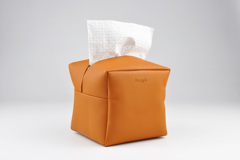 Square Tissue Box Cover, Toilet Tissue Holder, Soft Touch, Orange - Tissue Boxes - Faux Leather Orange