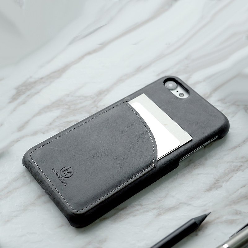 Exquisite | Genuine Leather Case with Pocket for iPhone SE/8/7 - เคส/ซองมือถือ - หนังแท้ สีดำ
