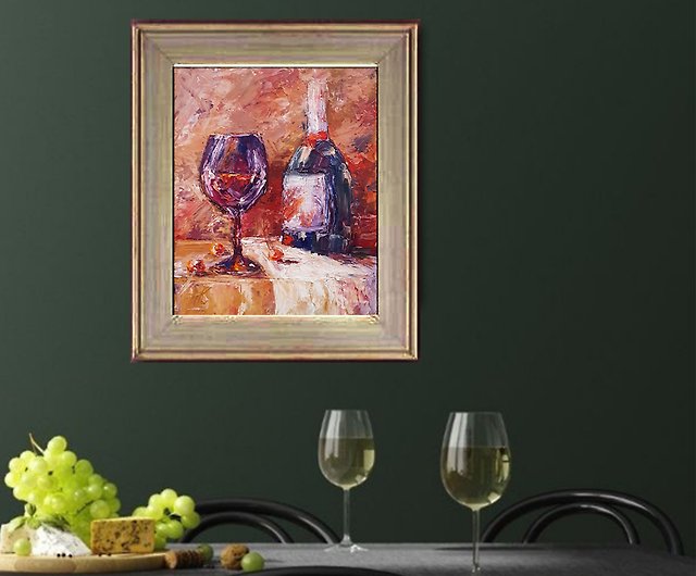 ワイン絵画静物オリジナルアート油絵ワインアートワーク20x25 cm 