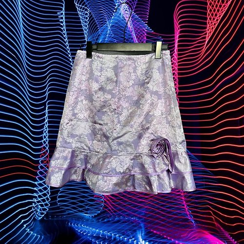 蘿綺莉蕾芭索 二手 粉紫色 金屬光澤 斑駁織紋 略挺 輕薄 高腰 27 短裙 G216