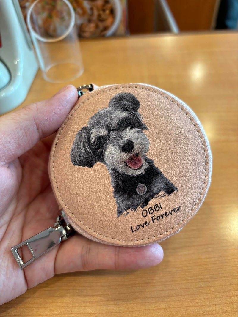 Customized photo micro-illustration style genuine leather round bag-pink leather - กระเป๋าใส่เหรียญ - หนังแท้ สึชมพู