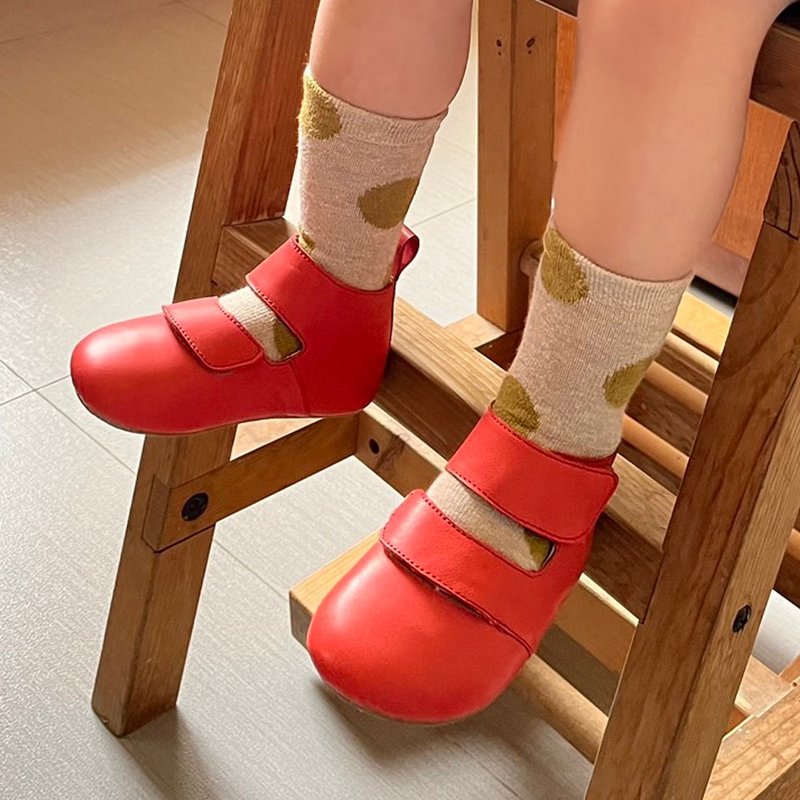 Mid-calf boots devil felt passionate red flat children's shoes - รองเท้าบูทสั้นผู้หญิง - หนังแท้ สีแดง